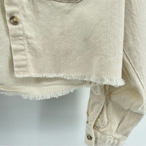ZARA Girl’s Cream Button Front Denim Frayed Hem Cropped Top Size 13/14 - Picture 4 of 12